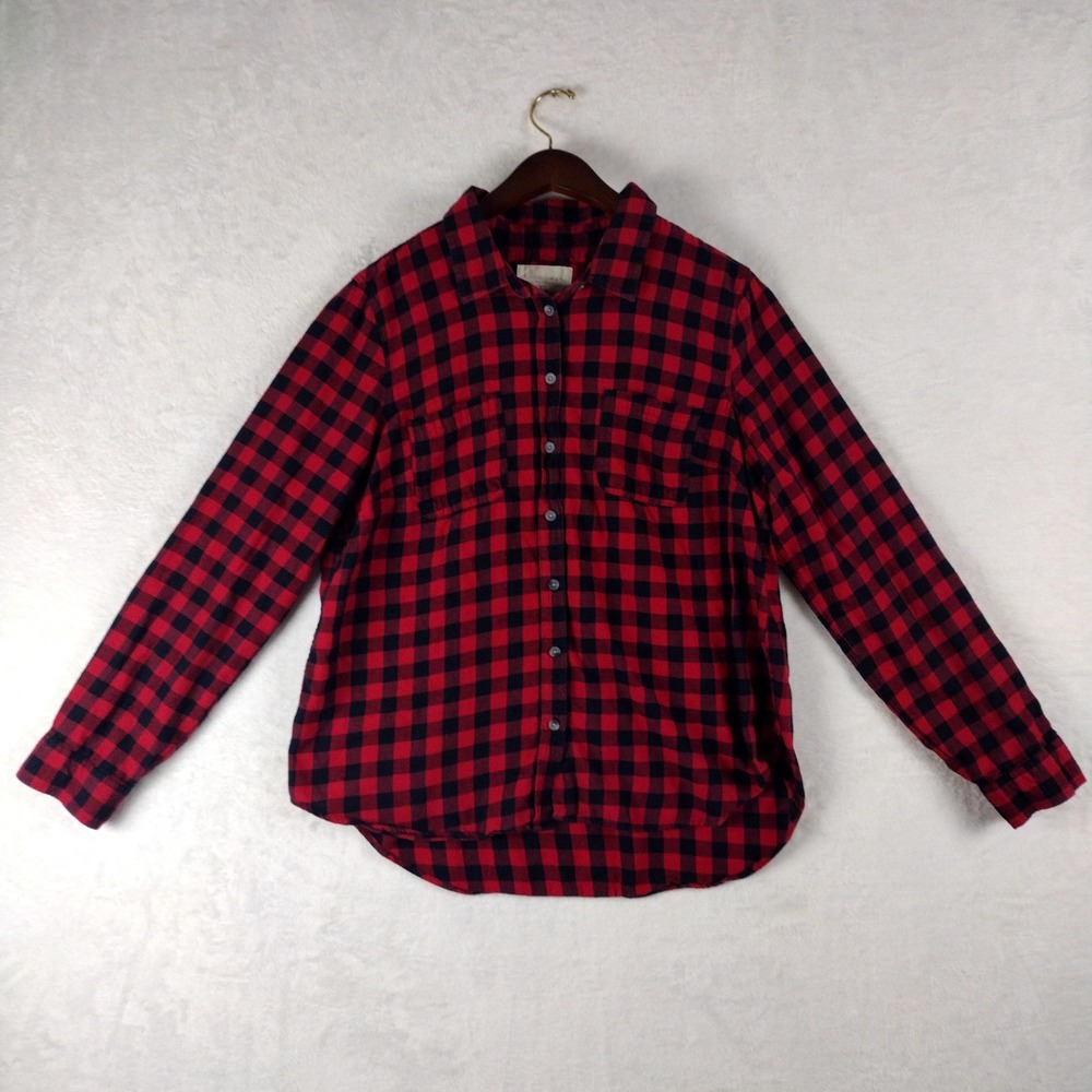 Sonoma Life Style Womens XL Flannel Shirt Red Black Buffalo Plaid Button Up